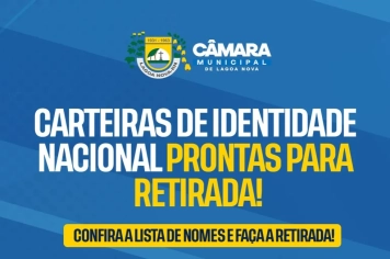 CARTEIRAS DE IDENTIDADE PRONTAS PARA RETIRADA!